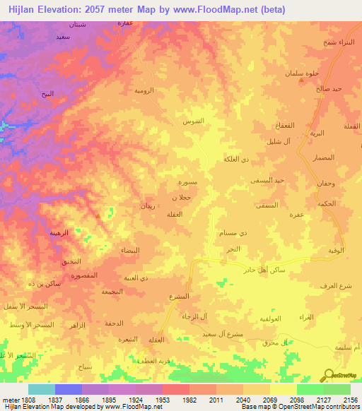 Hijlan,Yemen Elevation Map
