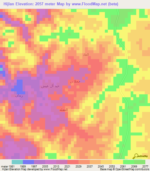 Hijlan,Yemen Elevation Map