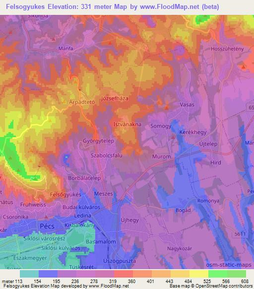 Felsogyukes,Hungary Elevation Map