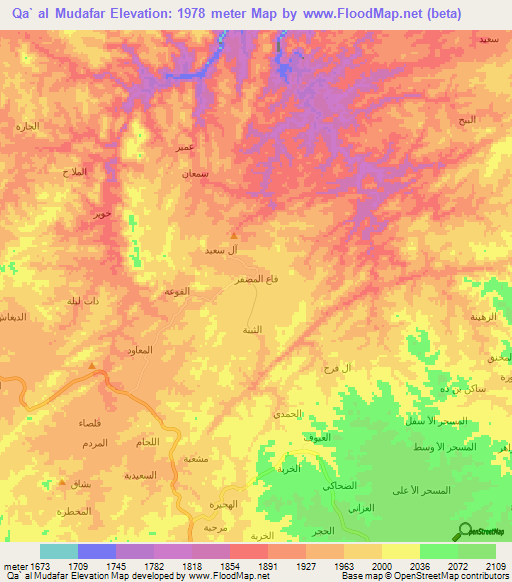 Qa` al Mudafar,Yemen Elevation Map