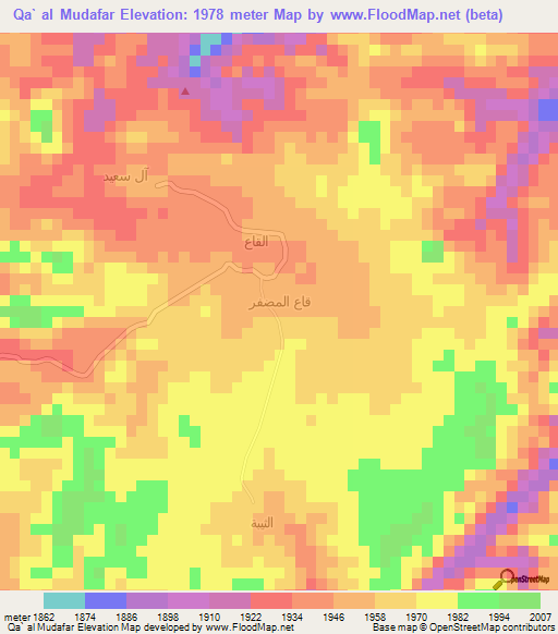 Qa` al Mudafar,Yemen Elevation Map
