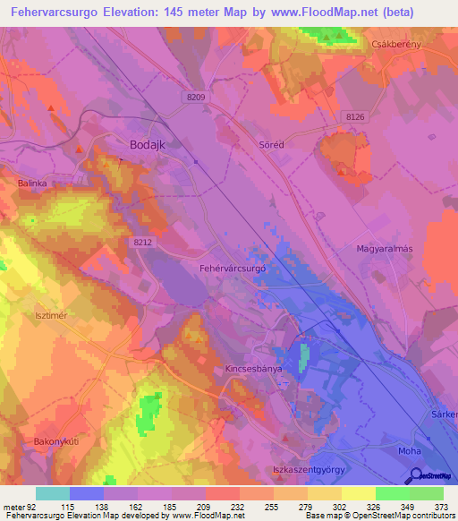 Fehervarcsurgo,Hungary Elevation Map