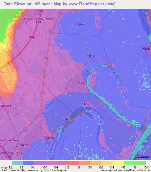 Fadd,Hungary Elevation Map