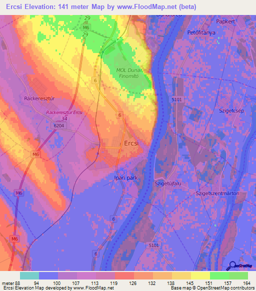 Ercsi,Hungary Elevation Map