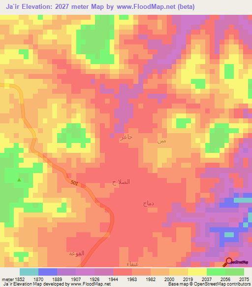 Ja`ir,Yemen Elevation Map
