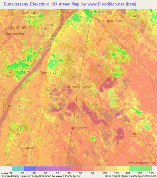 Dunavarsany,Hungary Elevation Map