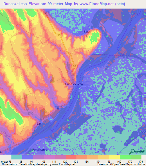 Dunaszekcso,Hungary Elevation Map