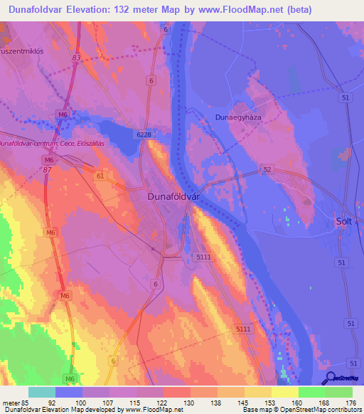 Dunafoldvar,Hungary Elevation Map
