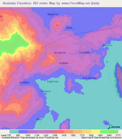 Kusbaba,Turkey Elevation Map