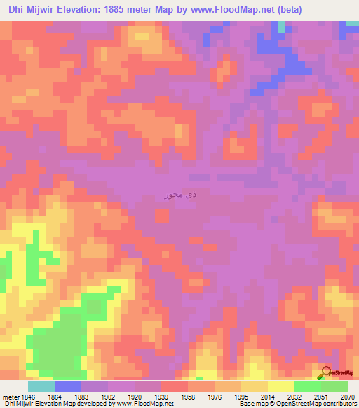Dhi Mijwir,Yemen Elevation Map