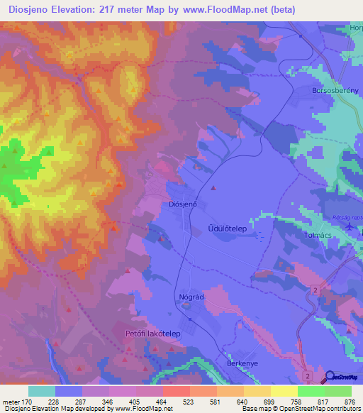 Diosjeno,Hungary Elevation Map
