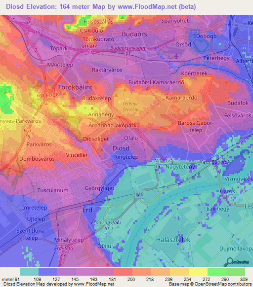 Diosd,Hungary Elevation Map