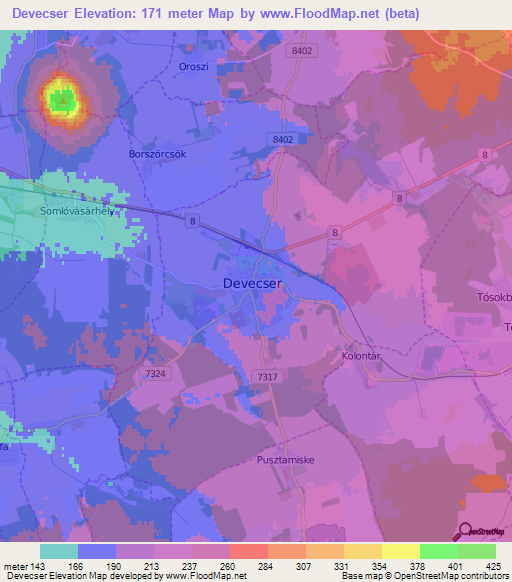 Devecser,Hungary Elevation Map