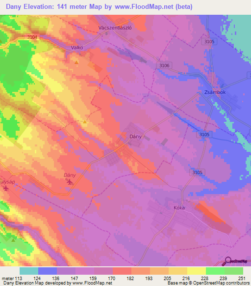 Dany,Hungary Elevation Map