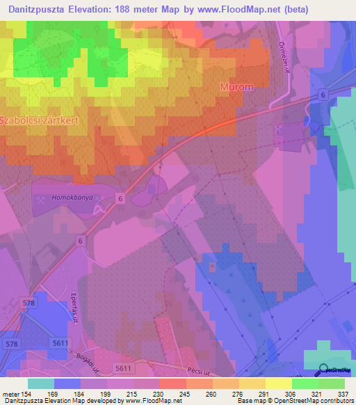 Danitzpuszta,Hungary Elevation Map