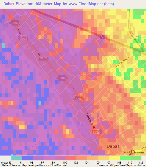 Dabas,Hungary Elevation Map