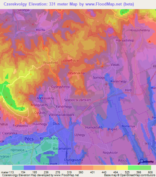 Czerekvolgy,Hungary Elevation Map