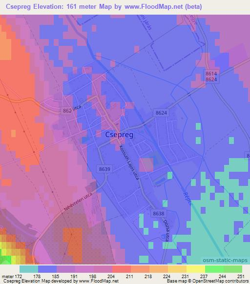 Csepreg,Hungary Elevation Map