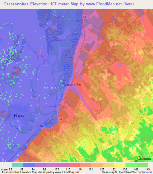 Csaszartoltes,Hungary Elevation Map