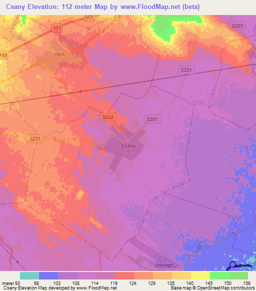 Csany,Hungary Elevation Map