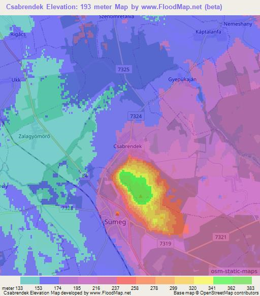 Csabrendek,Hungary Elevation Map
