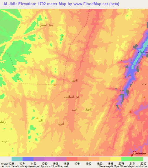 Al Jidir,Yemen Elevation Map
