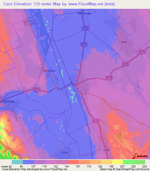 Cece,Hungary Elevation Map