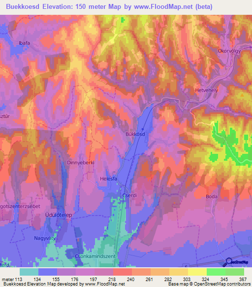 Buekkoesd,Hungary Elevation Map