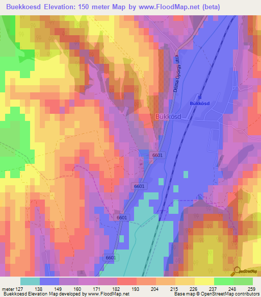 Buekkoesd,Hungary Elevation Map