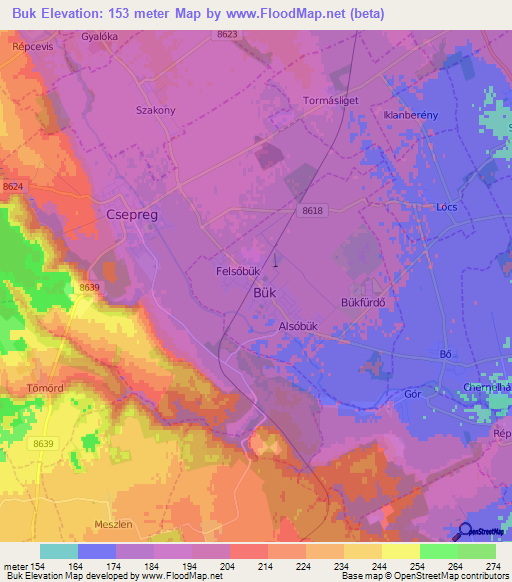Buk,Hungary Elevation Map