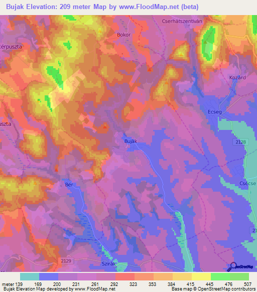 Bujak,Hungary Elevation Map