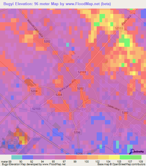 Bugyi,Hungary Elevation Map