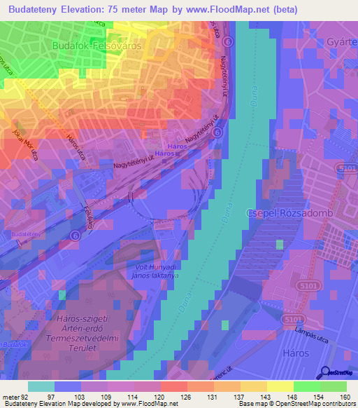 Budateteny,Hungary Elevation Map