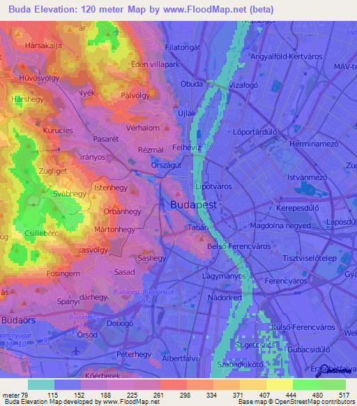 Buda,Hungary Elevation Map