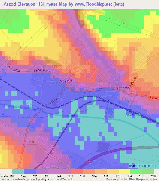 Aszod,Hungary Elevation Map