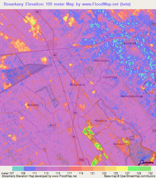 Bosarkany,Hungary Elevation Map