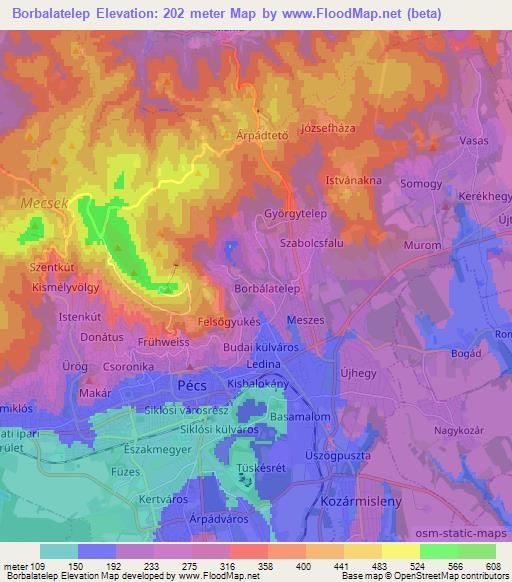Borbalatelep,Hungary Elevation Map