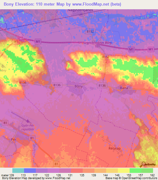 Bony,Hungary Elevation Map