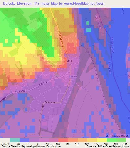 Bolcske,Hungary Elevation Map