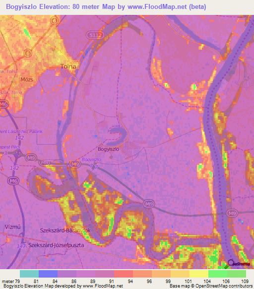 Bogyiszlo,Hungary Elevation Map