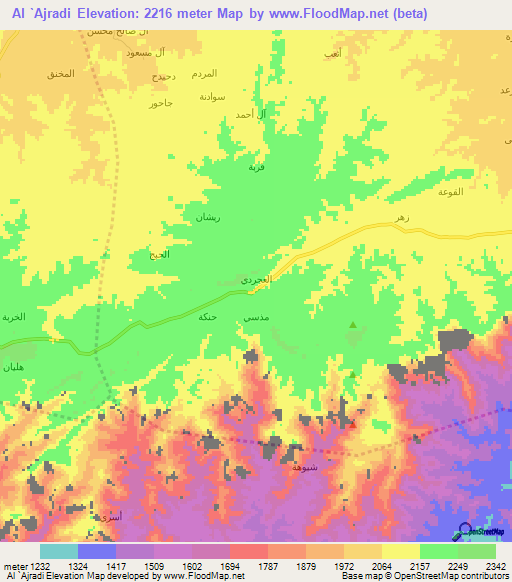 Al `Ajradi,Yemen Elevation Map