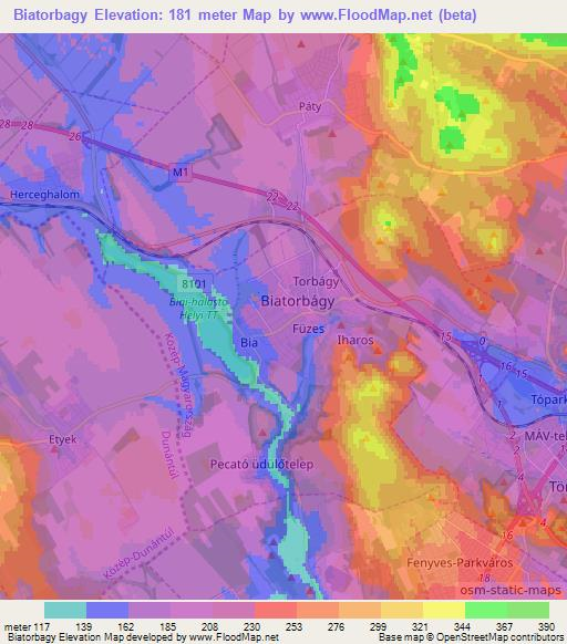 Biatorbagy,Hungary Elevation Map
