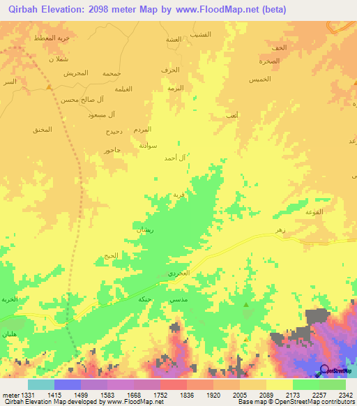 Qirbah,Yemen Elevation Map