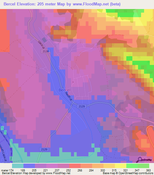 Bercel,Hungary Elevation Map