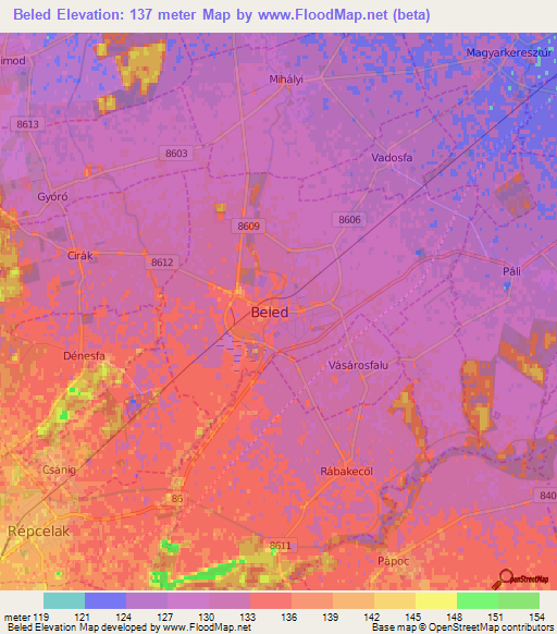 Beled,Hungary Elevation Map