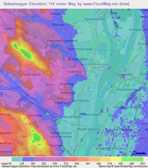Bekasmegyer,Hungary Elevation Map