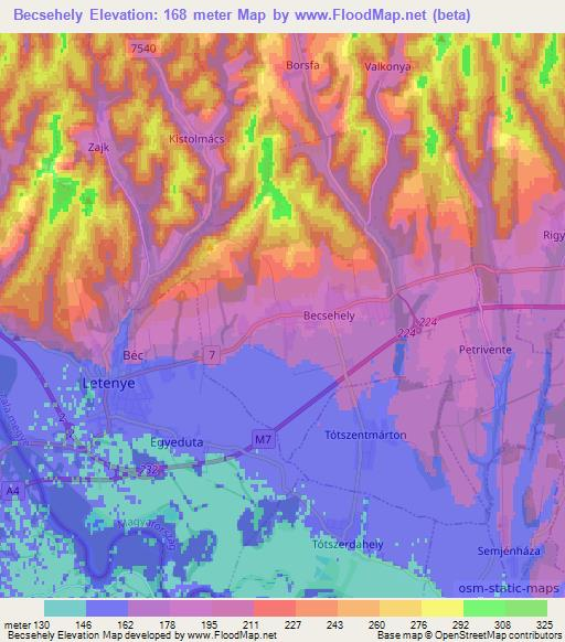 Becsehely,Hungary Elevation Map