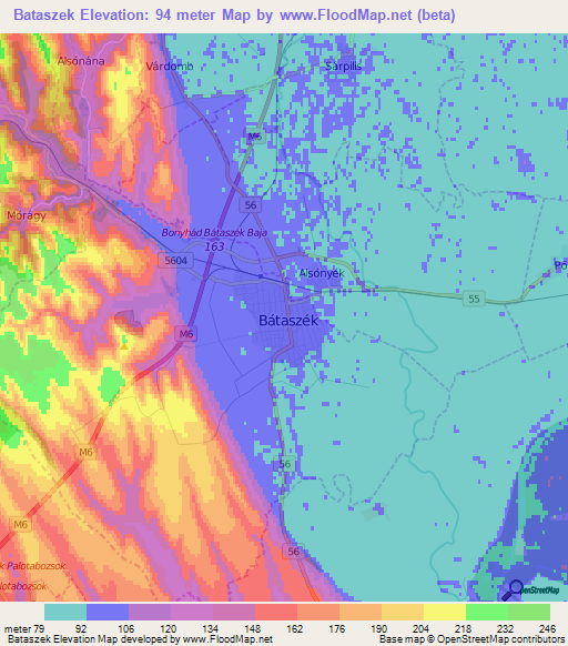 Bataszek,Hungary Elevation Map