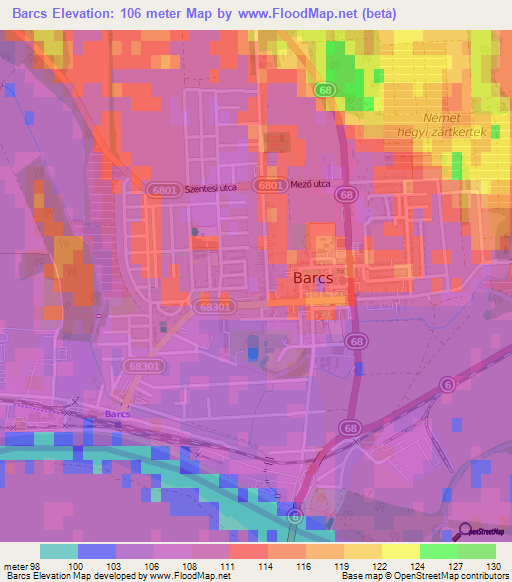 Barcs,Hungary Elevation Map