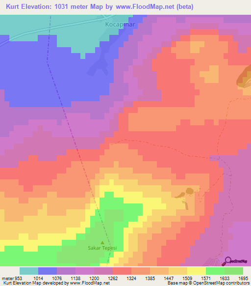 Kurt,Turkey Elevation Map